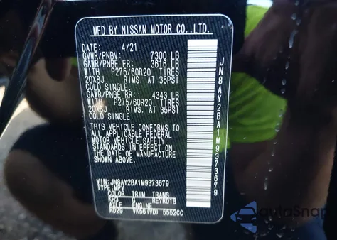 2021 Nissan Armada Sl 2Wd z USA, uszkodzony, nr VIN JN8AY2BA1M9373679